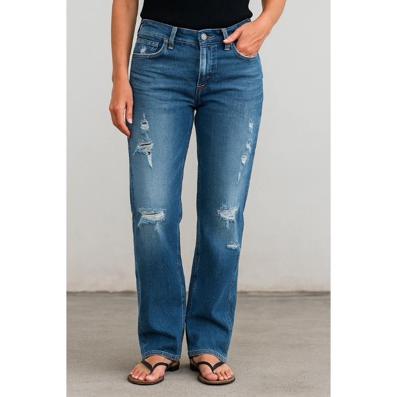 Roxy Distressed Jeans med Lige Ben - 1+1 GRATIS