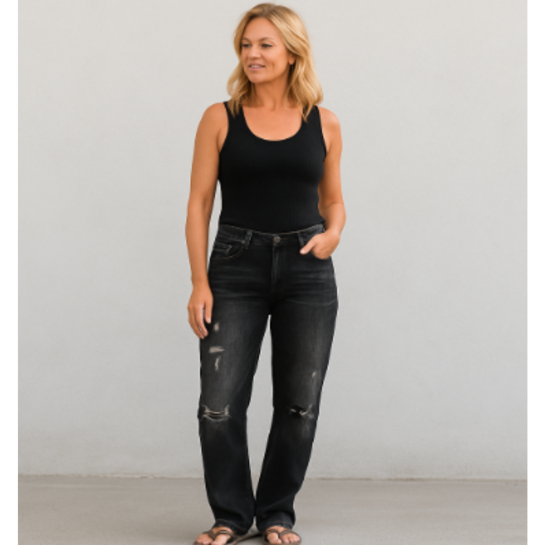 Roxy Distressed Jeans med Lige Ben - 1+1 GRATIS
