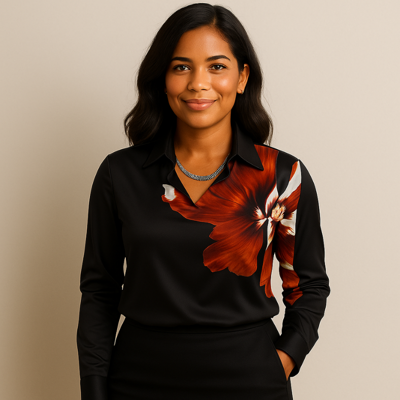 Elegant satinbluse med draperet udskæring