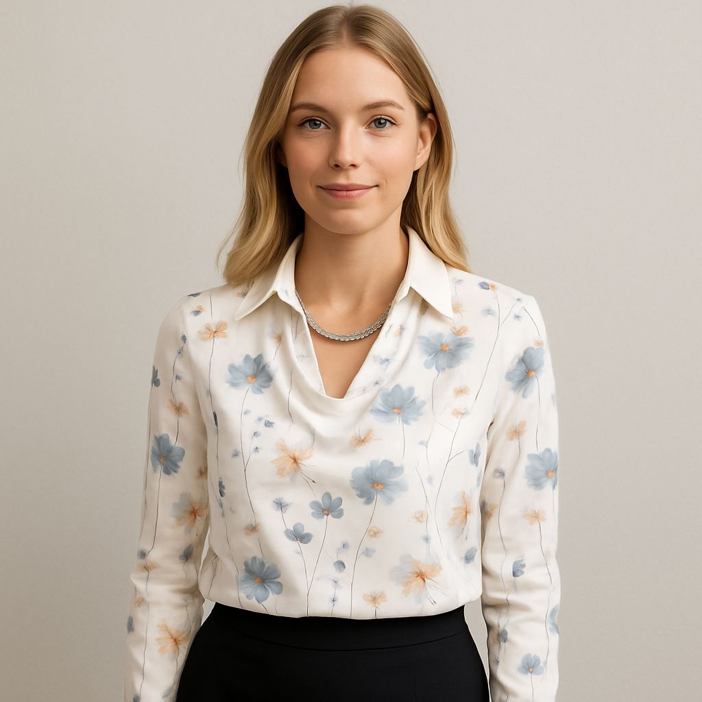 Elegant satinbluse med draperet udskæring