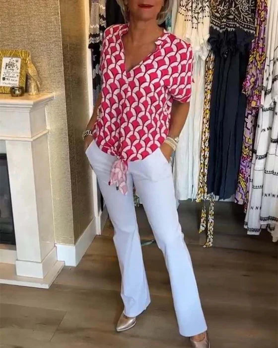 Casual Top Med Print I V-Hals - Stelani