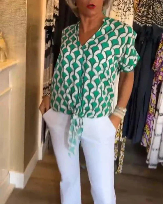 Casual Top Med Print I V-Hals - Stelani