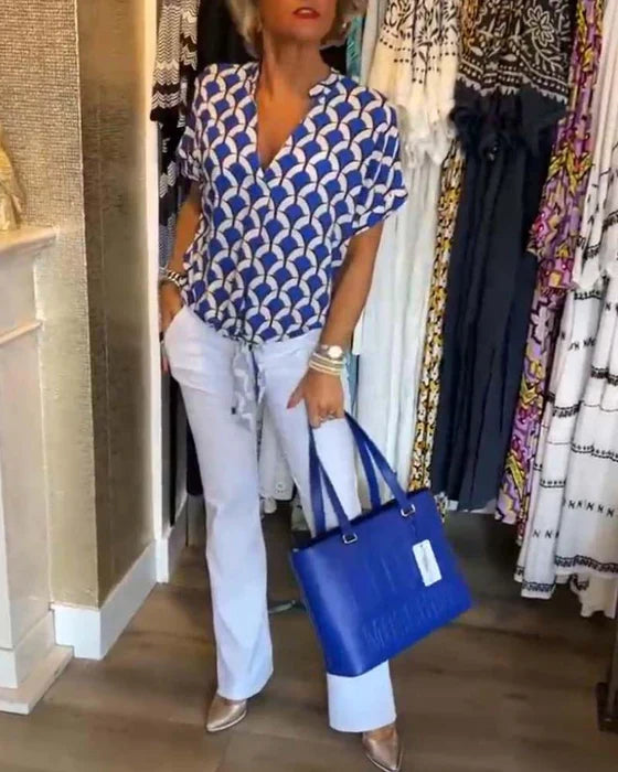 Casual Top Med Print I V-Hals - Stelani