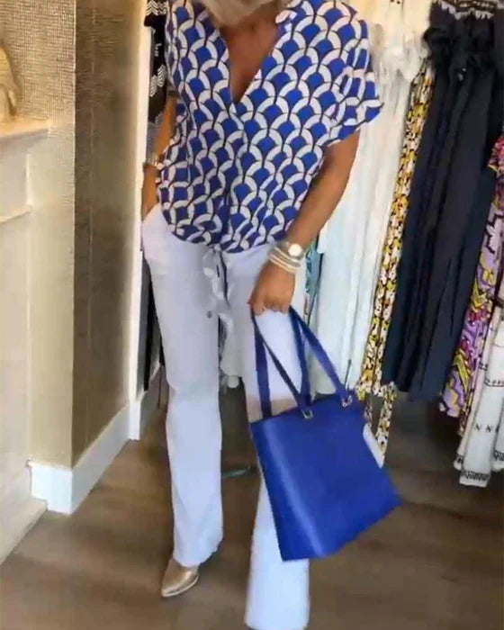 Casual Top Med Print I V-Hals - Stelani