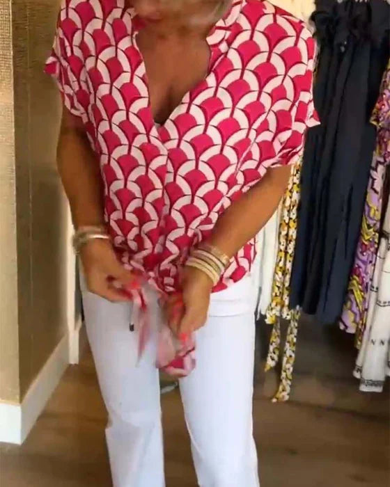 Casual Top Med Print I V-Hals - Stelani