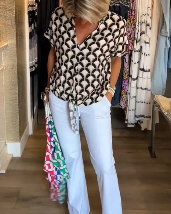 Casual Top Med Print I V-Hals - Stelani