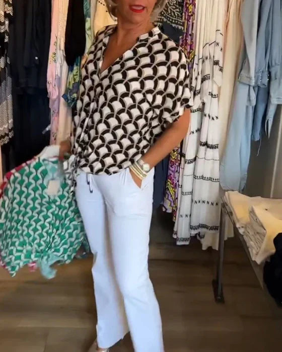 Casual Top Med Print I V-Hals - Stelani