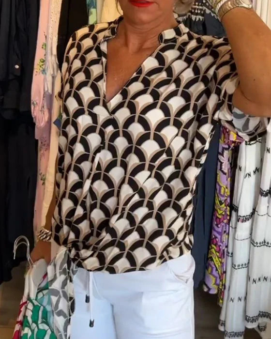 Casual Top Med Print I V-Hals - Stelani