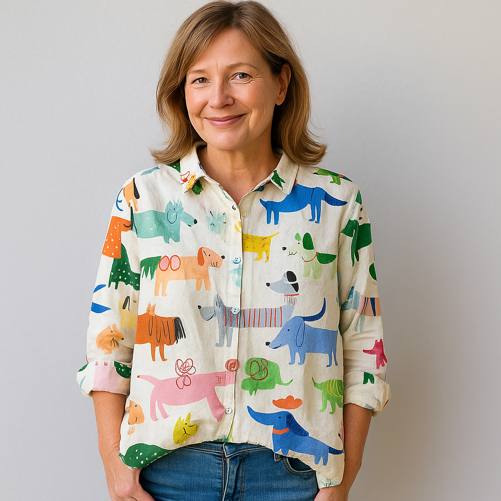 Laluna™ | Eksklusiv Damebluse med Hundeprint