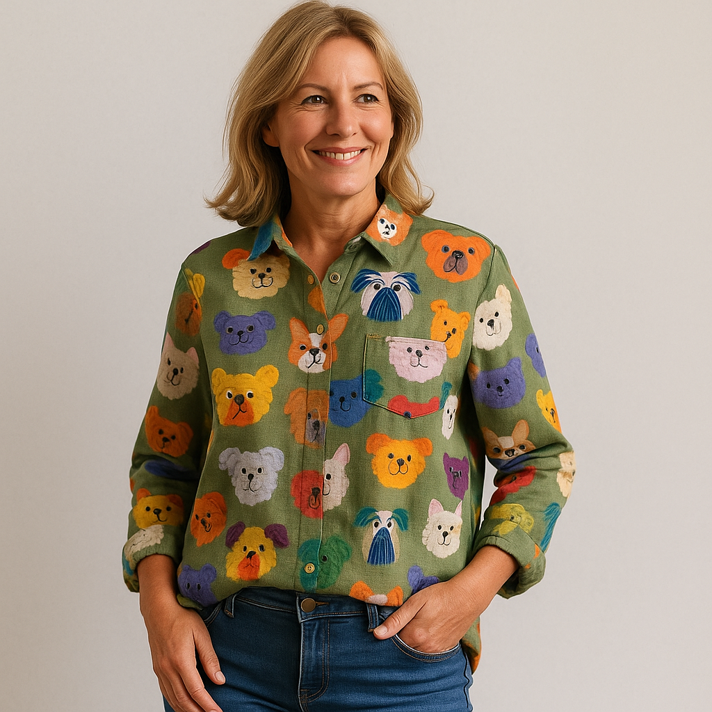 Laluna™ | Eksklusiv Damebluse med Hundeprint
