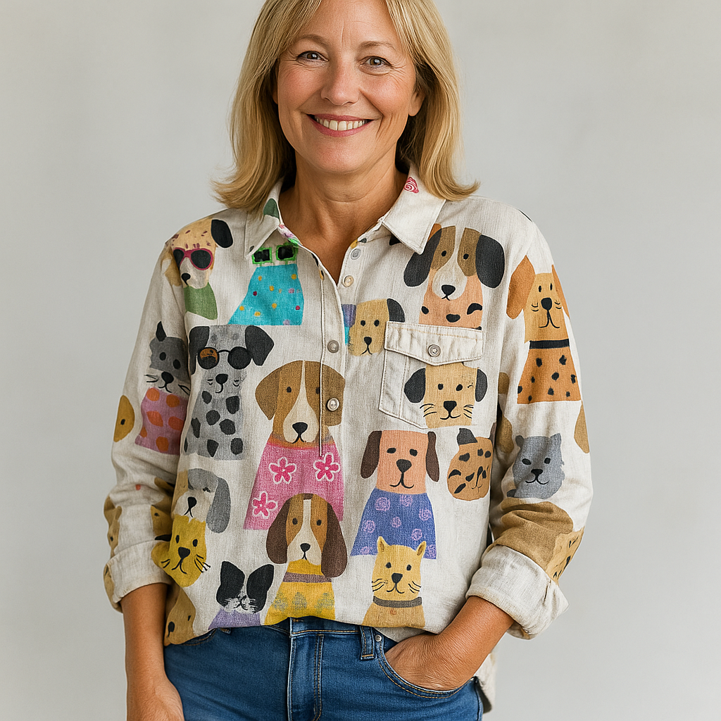 Laluna™ | Eksklusiv Damebluse med Hundeprint