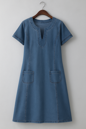 Julia | Blød Denim Kjole med Forlommer