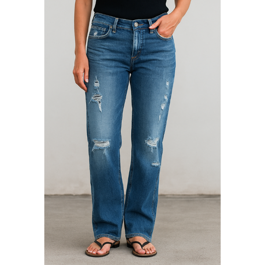 Roxy Distressed Jeans med Lige Ben - 1+1 GRATIS