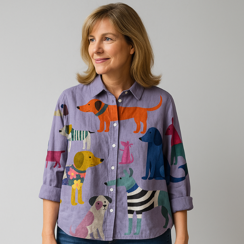 Laluna™ | Eksklusiv Damebluse med Hundeprint