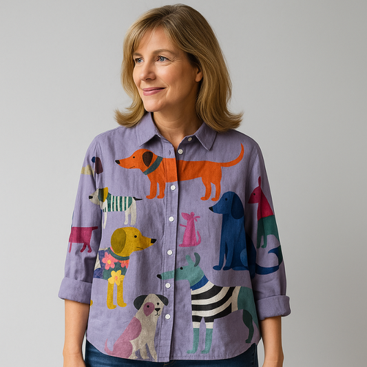 Laluna™ | Eksklusiv Damebluse med Hundeprint