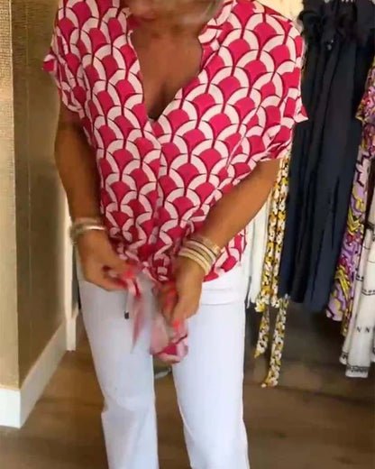 Casual Top Med Print I V-Hals - Stelani