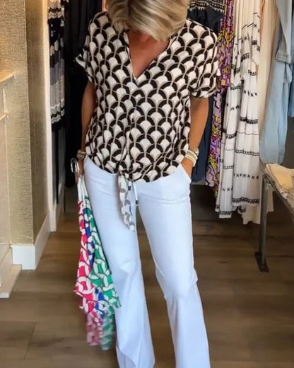Casual Top Med Print I V-Hals - Stelani